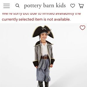 Pottery Barn Kids Pirate Costume Size 4/6 Halloween Costume Capt. Jack Sparrow